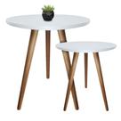 Kit 2un Mesas de Canto Lateral Redonda Para Sala Pé Palito Retrô Branco