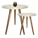 Kit 2un Mesas de Canto Lateral Redonda Para Sala Pé Palito Retrô Nude