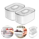 Kit 2un Organizadores 650ml Com Tampa Geladeira Cesto Removível Escorredor Ideal Para Frutas e Legumes Acrílico - OU