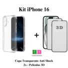 Kit 2UN Pelicula 3D de Vidro + 1UN Capa Transparente para Iphone 16 16 PRO 16 PRO MAX 16 PLUS