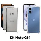 KIT 2UN Película 3D de Vidro + 1UN Capa Transparente para Motorola Moto G34