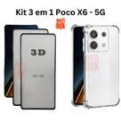 Kit 2UN Película 3D de Vidro + Capa Transparente para Xiaomi Poco X6 5G