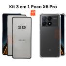 Kit 2UN Película 3D de Vidro + Capa Transparente para Xiaomi Poco X6 Pro