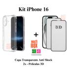 Kit 2UN Pelicula de Vidro 3D + 1UN Capa Anti Impactos para Iphone 16 16 PRO 16 PRO MAX 16 PLUS