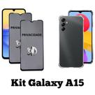 Kit 2UN Película de Vidro 3D Privacidade + Capa Transparente para Samsung Galaxy A15