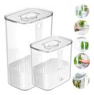 Kit 2un Porta Temperos Natural Ervas Hortaliças Organizador de Geladeira Vertical Prático Com Cesto Regador e Tampa 2 Tamanhos