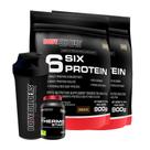 KIT 2x 6 Six Protein 900g + Thermo Start 120g Limão + Coqueteleira - Bodybuiders