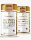 Kit 2x Ferro, Ácido Fólico e Vitamina B12 Metilcobalamina Concentrado Rende 6 Meses 180 Cápsulas