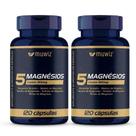 Kit 2x Frascos Magnésio 5 Fontes Quelato, Malato, Taurato, Citrato, Óxido, 120 Cápsulas 500mg Muwiz
