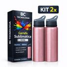 Kit 2x Garrafa de Alumínio Rose com Tampa Sport para Sublimação 600ml