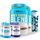 Kit 2x Whey Blend 900g + 2x Premium Creatina 100g + 2x BCAA Fit 100g Tangerina + Coqueteleira - BRNFOODS