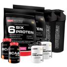 KIT 2x Whey Protein 6 Six 900g + 2x BCAA 100g + 2x Power Creatina 100g + 2x Coqueteleira - Bodybuilders