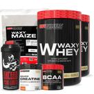 Kit 2x Whey Protein Waxy Whey 900g BCAA 4,5 100g Power Creatina 100g Waxy Maize 800g Coqueteleira Bodybuilders
