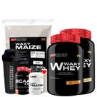 KIT 2x Whey Protein Waxy Whey 900g + BCAA 4,5 100g + POWER Creatina 100g + Waxy Maize 800g + Coqueteleira