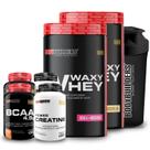 Kit 2x Whey Protein Waxy Whey Pote 900g + 2x BCAA 100g Tangerina + 2x Power Creatina 100g + Coqueteleira 600ml- Bodybuilders
