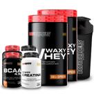 Kit 2x Whey Protein Waxy Whey Pote 900g + 2x BCAA 100g Tangerina + 2x Power Creatina 100g + Coqueteleira 600ml- Bodybuilders
