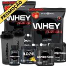 Kit 2x Whey Turbo + 2x Creatina 150g + Pré-Treino BOPE 150g + Thermo Flame Termogênico 120 Tabletes+ 2x Coqueteleira - Black Skull