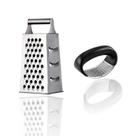 Kit 2x1 ralador inox 4 faces amassador de alho 10cm
