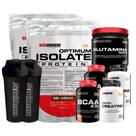 Kit 2xOptimum Isolate Whey Protein 900g + 2x BCAA 100g + 2xCreatina100g + Glutamina 500g + 2xCoqueteleira - Bodybuilders