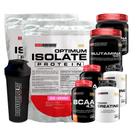 Kit 2xOptimum Isolate Whey Protein Baunilha + 2xBcaa 100g + 2xCreatina 100g + 2x Glutamina 300g + Coqueteleira -Bodybui