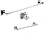 Kit 3 Acessórios Banheiro Porta Toalha de Banho 63cm + Cabide Inox + Porta Toalha de Rosto 30cm Cromado