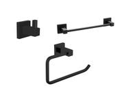 Kit 3 Acessórios Preto Fosco Toalheiro 30cm Papeleira Cabide Kit 3 Acessórios Preto Fosco Toalheiro 30cm Papeleira Cabide