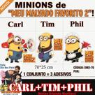 Kit 3 Adesivos Minions Carl Com Megafone E Amigos - Enfeite De Parede Infantil Fácil Aplicação Novo