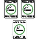 Kit 3 Adesivos Placa Sinalização Área Para Fumantes 20x15cm