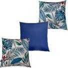 Kit 3 Almofadas Cheias Impermeável Área Externa Folhagens Azul (43cm) e Azul Marinho (45cm)