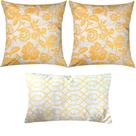 Kit 3 Almofadas Composê Floral e Geométrico Amarelo Sued Premium Kit 3 Almofadas Composê Floral e Geométrico Amarelo Sued Premium