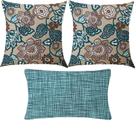 Kit 3 Almofadas Composê Maxi Floral Bege e Textura Verde Claro Impermeável