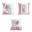 Kit 3 Almofadas Decoração Chiques Rosa e Decorativas Always Para Sofá Sala de Estar 40X40 Novadecora