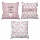 Kit 3 Almofadas Decorativas Cheias 40x40cm Love Rosa