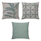 Kit 3 Almofadas Linho Com Bouclé Verde Folhas Treliça 50x50