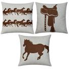 Kit 3 Almofadas Linho Com Couro Cavaleiro Sela Cavalo 50x50