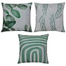 Kit 3 Almofadas Linho Cru Bege Folhagem Verde Vermelha 45x45 Kit 3 Almofadas Linho Cru Bege Folhagem Verde Vermelha 45x45
