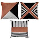 Kit 3 Almofadas Linho Estampada Tribal Preto Terracota 43x43 Kit 3 Almofadas Linho Estampada Tribal Preto Terracota 43x43