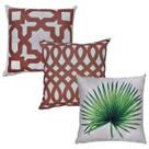 Kit 3 Almofadas Linho Folhagem Geometrias Terracota 43x43
