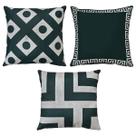 Kit 3 Almofadas Linho Luxo Geometrias Verde-Azul-Rosê 45x45