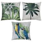 Kit 3 Almofadas Linho Luxo Tropical Tucano Araras Aves 45x45