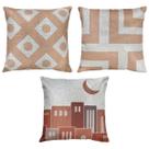 Kit 3 Almofadas Linho Vila Árabe Palma Rosê Decorativa 45x45