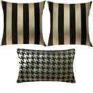 Kit 3 Almofadas Luxo Listrado e Pied Poule Preto e Dourado