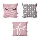 Kit 3 Almofadas Rose e Cinza Fé Cílios Para Sofá Decoração Sala de Estar 40x40 Novadecora