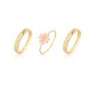 Kit 3 Anéis Conjunto Anel Flor Rosé Com Aparadores Ouro 18k