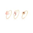 Kit 3 Anéis Conjunto Coração Pedra Vermelha Ouro 18k
