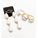 Kit 3 Anéis E Brincos Gotas Brancas Banho Ouro 18k 782 783