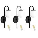 Kit 3 Arandela Curva Globo 12 Jabuticaba Preto Fosco C/ Led