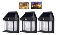 Kit 3 Arandelas Abajur Solar Luminária Parede Externa Lâmpada Prova D'água