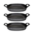 Kit 3 Assadeira De Ferro Lisa Oval Alça Ferro St 35X24Cm