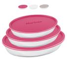 Kit 3 Assadeiras Oval Vidro Com Tampa 1,6L 2,4L 3,2L Marinex
